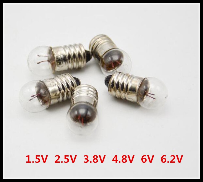 50 개/몫 1.5V 2.5V 3.8V 6V 6.2V 실험용 작은 전구 구식 손전등 E10 램프